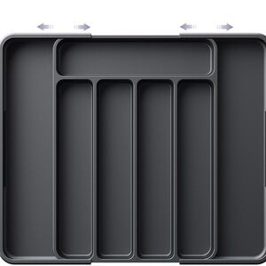 Kitsure Black Cutlery Drawer Organiser for Kitchen - Adjustable Cutlery Tray